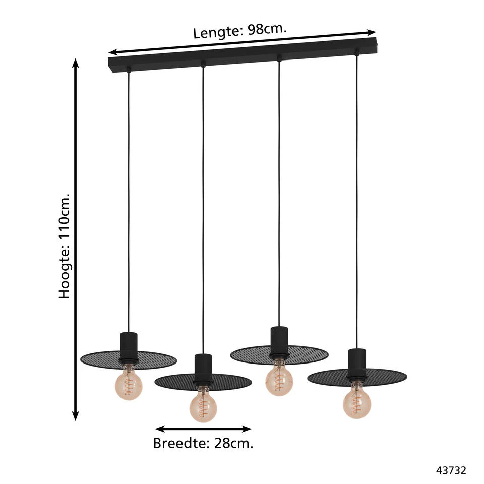 EGLO Ikeston Hanglamp - E27 - 98 Cm - Zwart - Staal 3 EGLO Ikeston Hanglamp - E27 - 98 Cm - Zwart - Staal - Afbeelding 3