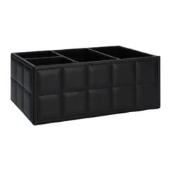 QUVIO Bureauorganizer Met 4 Vakken - PU Leer - Zwart -Woninginrichting Winkel 1000097088 0101