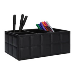 QUVIO Bureauorganizer Met 4 Vakken - PU Leer - Zwart -Woninginrichting Winkel 1000097088 0102