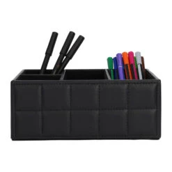 QUVIO Bureauorganizer Met 4 Vakken - PU Leer - Zwart -Woninginrichting Winkel 1000097088 0103