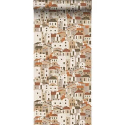 ESTAhome Behang - Mediterrane Huisjes - Beige En Terracotta - 50 X 900 Cm