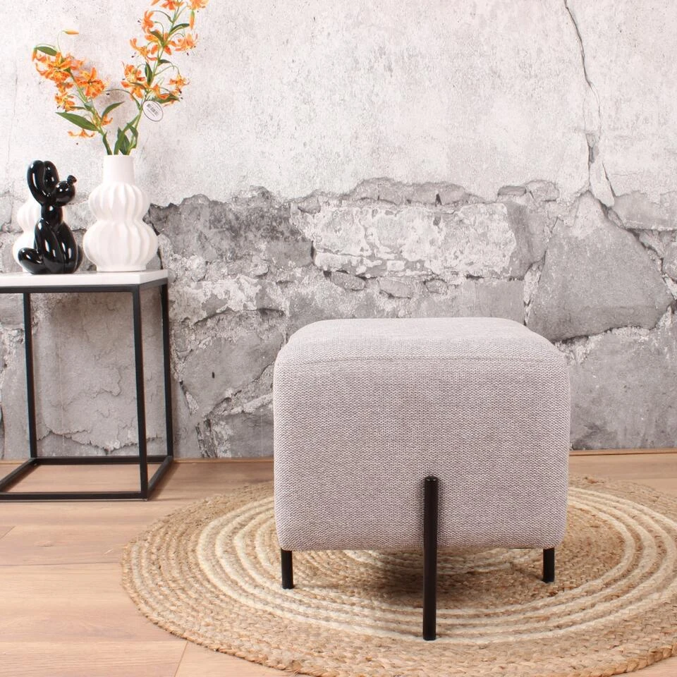 DS4U® Jorg Hocker 36x36x38cm - Stof - Grijs 2 DS4U® Jorg Hocker 36x36x38cm - Stof - Grijs - Afbeelding 2