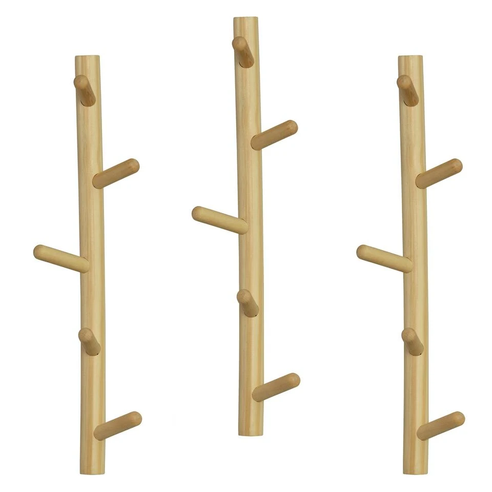 WOOOD Kapstok 5 Haaks Marit - Hout - Naturel - Set Van 3 1 WOOOD Kapstok 5 Haaks Marit - Hout - Naturel - Set Van 3
