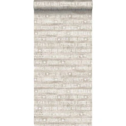 ESTAhome Behang - Zomerse Quotes - Donker Beige - 53 Cm X 10,05 M