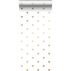 Origin Behang - Hartjes - Wit En Goud - 0.53 X 10.05 M