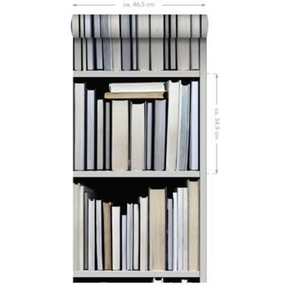 ESTAhome Behang XXL - Boekenkast - Zwart, Grijs, Beige En Wit 4 ESTAhome Behang XXL - Boekenkast - Zwart, Grijs, Beige En Wit - Afbeelding 4