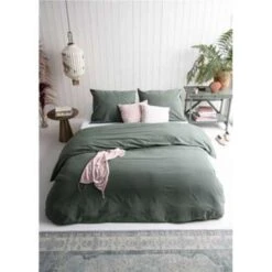 Walra - Dekbedovertrek Vintage Cotton - 200x220 Cm - Donker Groen -Woninginrichting Winkel 1387302452 0103