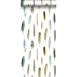 ESTAhome Behang - Veren - Okergeel, Bruin En Groen - 53 Cm X 10,05 M
