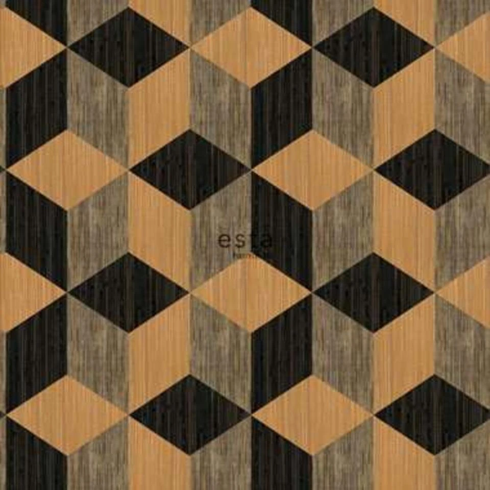 ESTAhome Behang - 3D Kubussen - Zwart En Bruin - 8.37 X 0.465 M 2 ESTAhome Behang - 3D Kubussen - Zwart En Bruin - 8.37 X 0.465 M - Afbeelding 2
