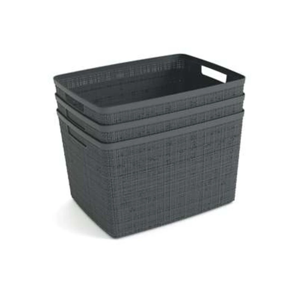 Curver Jute Opbergmand L - 20L - 3 Stuks - Donkergrijs 2 Curver Jute Opbergmand L - 20L - 3 Stuks - Donkergrijs - Afbeelding 2