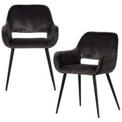 WOOOD Jelle Stoel - Velvet - Grijs - Set Van 2