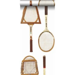 ESTAhome Behang XXL - Vintage Tennisrackets - 46.5 Cm X 8.37 M