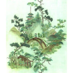 ESTAhome Fotobehang - Chinoiserie - Groen En Bruin - 232,5 Cm X 2,79 M