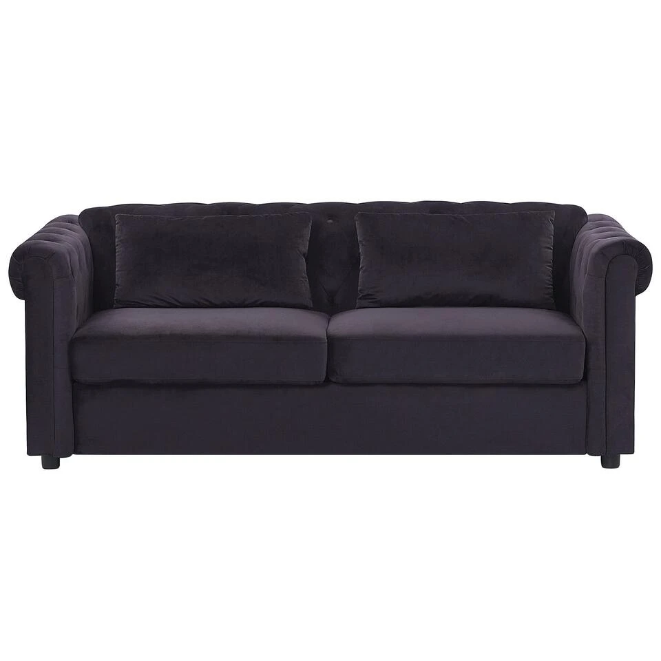 Beliani Driezitsbank - CHESTERFIELD Zwart Fluweel 1 Beliani Driezitsbank - CHESTERFIELD Zwart Fluweel
