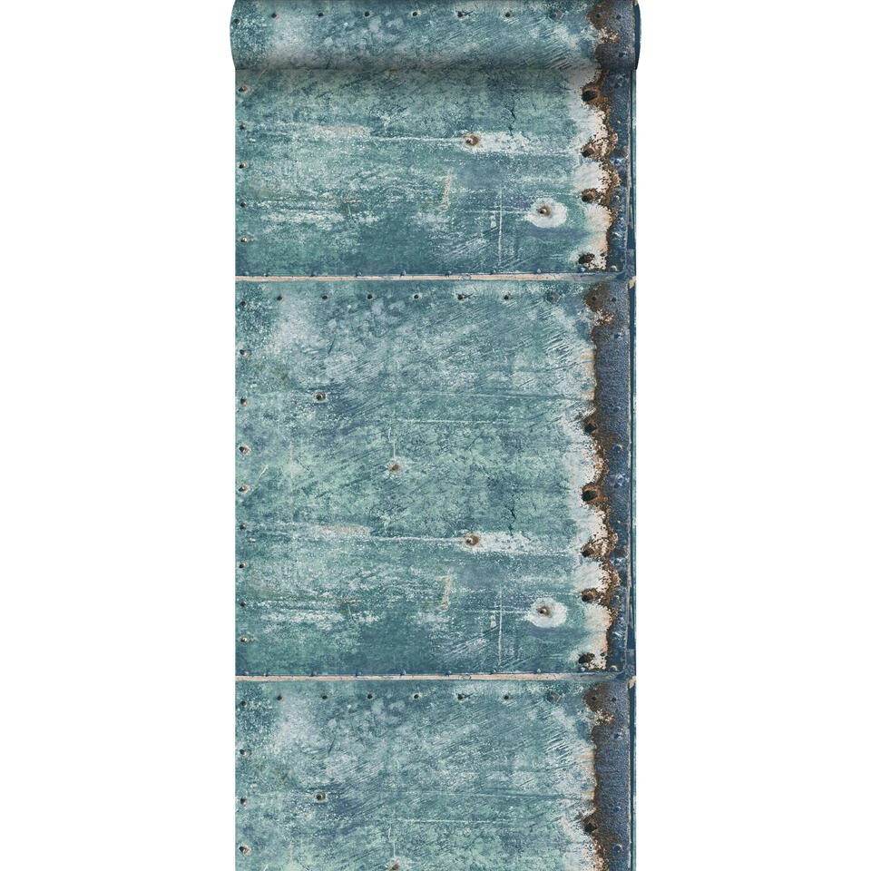 ESTAhome Behang - Metaal - Turquoise En Roest Bruin - 53 Cm X 10,05 M 1 ESTAhome Behang - Metaal - Turquoise En Roest Bruin - 53 Cm X 10,05 M