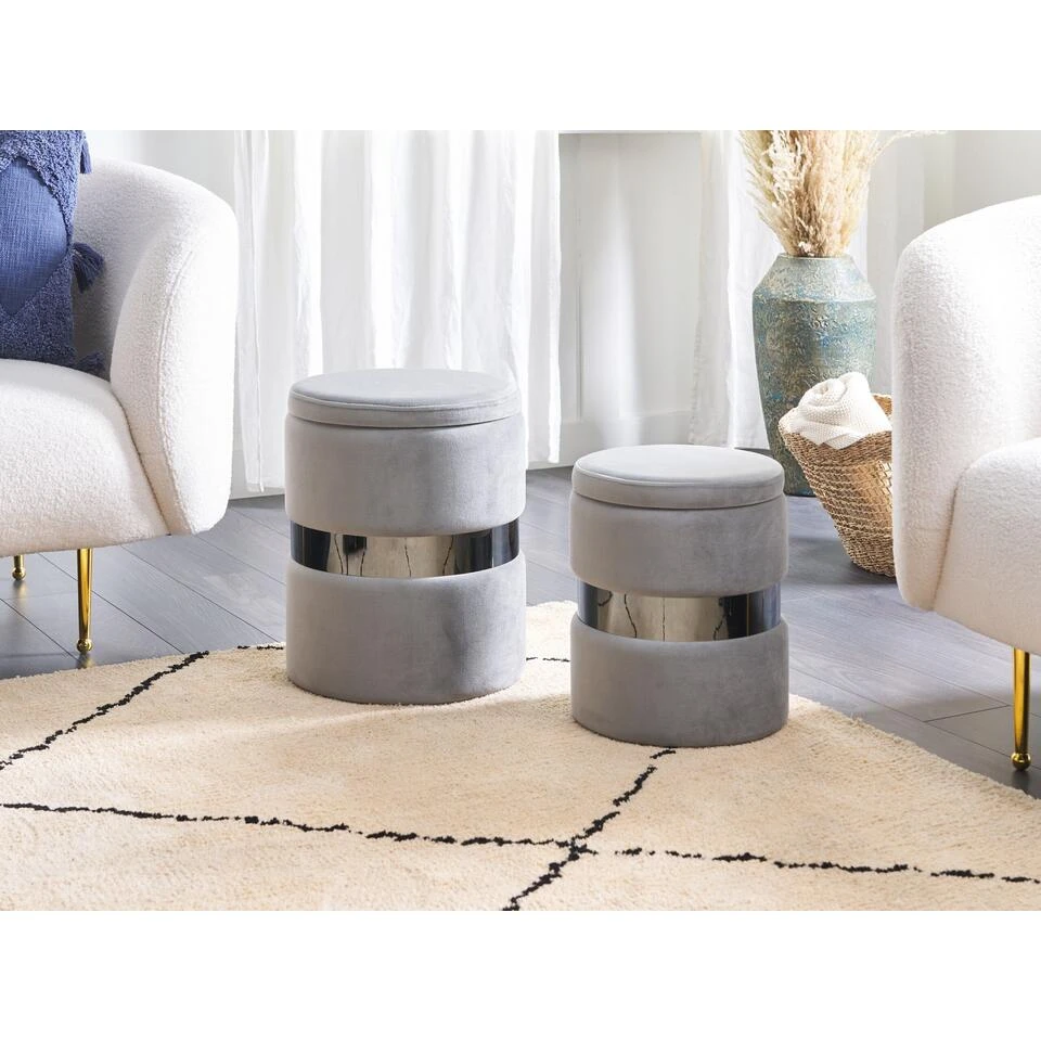 Beliani Poef DORIS - Grijs Fluweel 2 Beliani Poef DORIS - Grijs Fluweel - Afbeelding 2