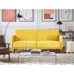 Beliani Driezitsbank - SENJA Geel Fluweel -Woninginrichting Winkel 3592b69e2c084488b1829e51af5a44f0