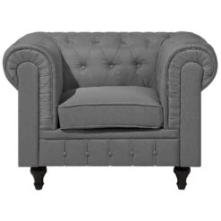 Beliani Fauteuil CHESTERFIELD - Grijs Polyester -Woninginrichting Winkel 3b1f97fd0d2f4363b4e8c754a98f2818