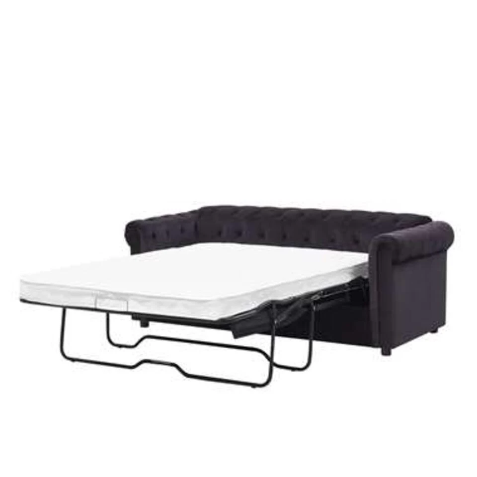 Beliani Driezitsbank - CHESTERFIELD Zwart Fluweel 4 Beliani Driezitsbank - CHESTERFIELD Zwart Fluweel - Afbeelding 4