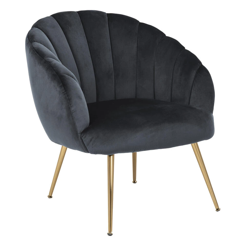 Sohome Fauteuil Garrick - Velvet - Dark Grey/Gold 2 Sohome Fauteuil Garrick - Velvet - Dark Grey/Gold - Afbeelding 2