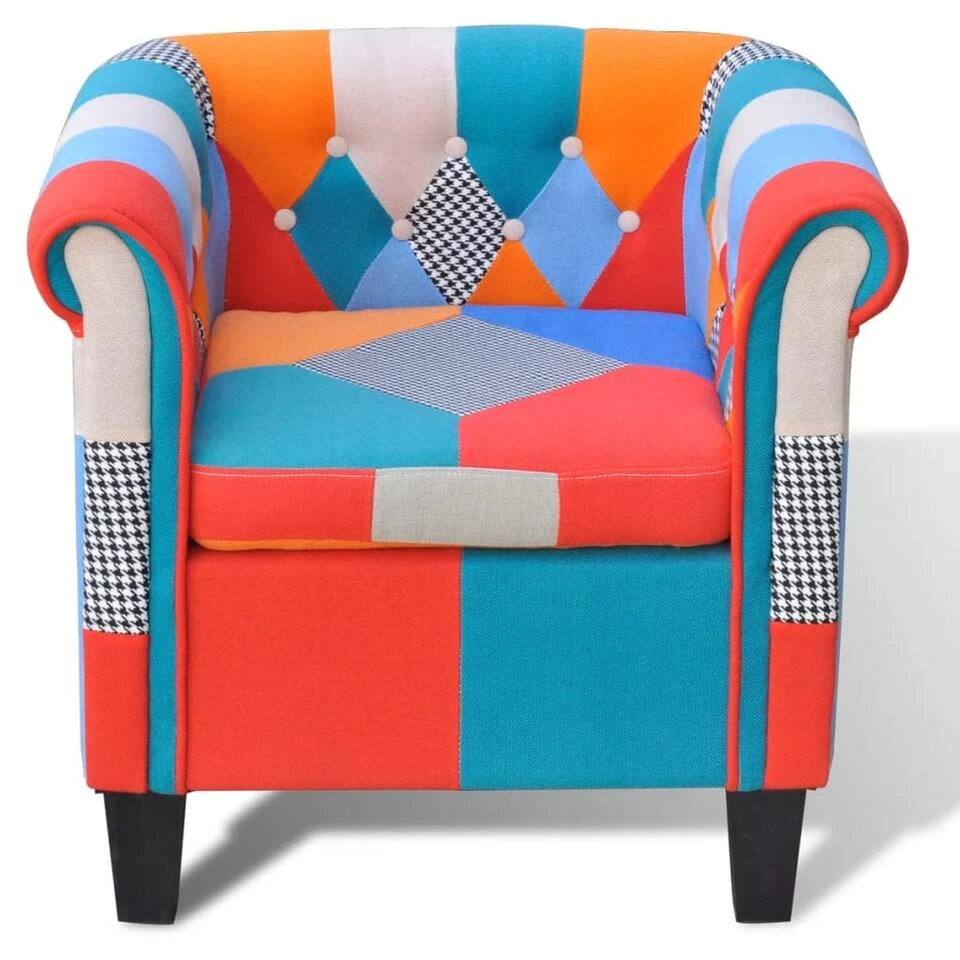 VidaXL Fauteuil Met Patchwork Stof Meerkleurig 2 VidaXL Fauteuil Met Patchwork Stof Meerkleurig - Afbeelding 2