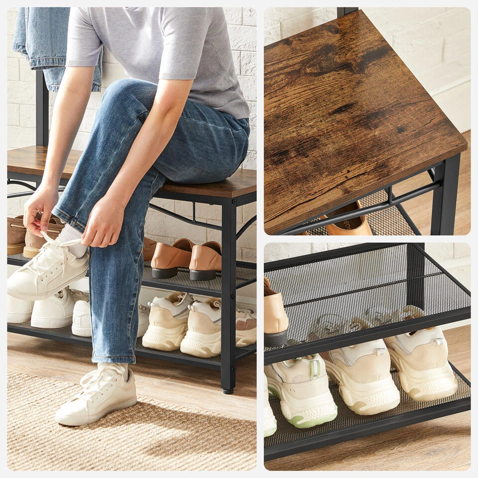 O'DADDY® Kapstok Staand - Schoenenrek - 15 Haken - 80x32x178,5 - Bruin 4 O'DADDY® Kapstok Staand - Schoenenrek - 15 Haken - 80x32x178,5 - Bruin - Afbeelding 4