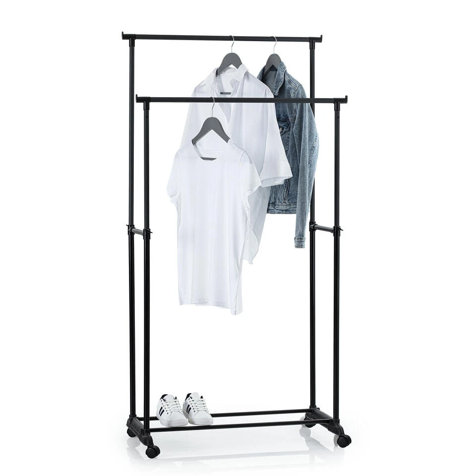 5Five Kledingrek Dubbele Stang - Kunststof/metaal - Zwart - 80 X 160cm 2 5Five Kledingrek Dubbele Stang - Kunststof/metaal - Zwart - 80 X 160cm - Afbeelding 2