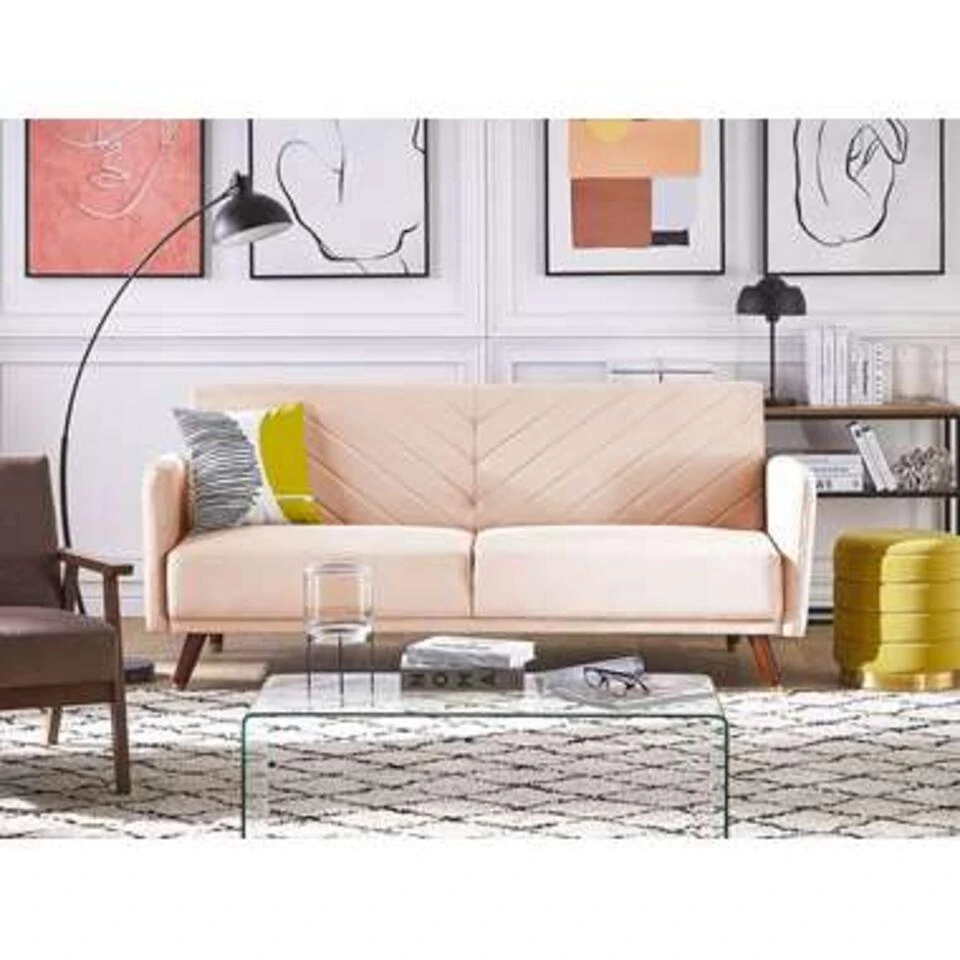 Beliani Driezitsbank - SENJA Beige Fluweel 2 Beliani Driezitsbank - SENJA Beige Fluweel - Afbeelding 2