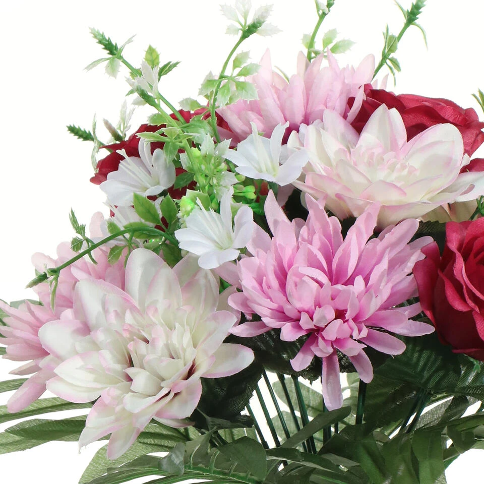 Louis Maes Kunstbloemen Boeket Roos/dahlia - Lila/rood - H36 Cm 2 Louis Maes Kunstbloemen Boeket Roos/dahlia - Lila/rood - H36 Cm - Afbeelding 2