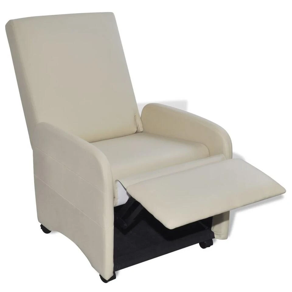 VidaXL Fauteuil Inklapbaar Kunstleer Crème 2 VidaXL Fauteuil Inklapbaar Kunstleer Crème - Afbeelding 2