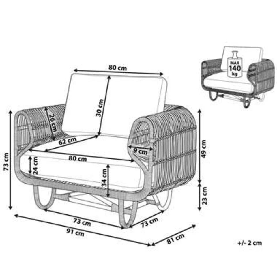 Beliani Fauteuil DOLCEDO - Beige Rotan 4 Beliani Fauteuil DOLCEDO - Beige Rotan - Afbeelding 4